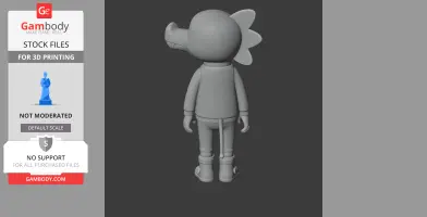 3D model of anthropomorphic character with a snout, fins, and tail, standing upright.