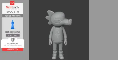 3D model of an anthropomorphic figure with a large nose, wearing a shirt with an ankh symbol.