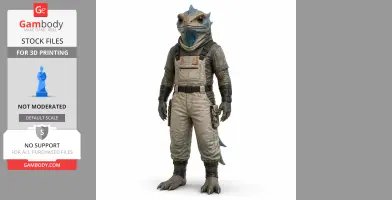 Anthropomorphic lizard character in overalls and gear, designed for 3D printing.