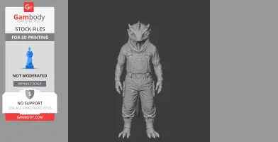 A humanoid lizard figure in overalls, standing upright, designed for 3D printing.