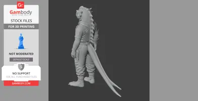 Anthropomorphic lizard figure in detailed clothing with a long tail, designed for 3D printing.