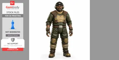 A rugged miner figurine in green and brown gear, wearing gloves and a cap with ear protection.