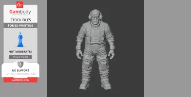 A 3D model of a rugged character in heavy armor, wearing boots and a helmet, standing upright.