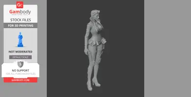 Figurine of a standing woman in detailed attire, ready for 3D printing, inspired by a video game character.