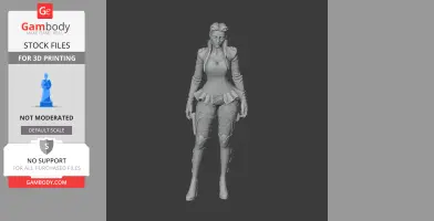 A detailed 3D model of a female character in armor, designed for 3D printing.