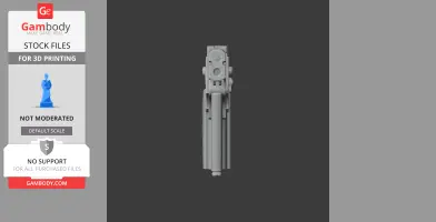 A gray 3D model of a small firearm, vertically positioned for 3D printing.