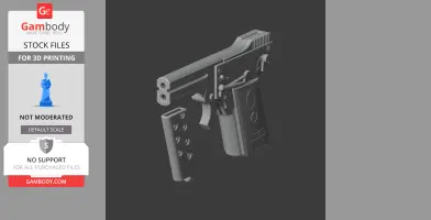 A 3D model of a small, detailed pistol with an extended magazine, designed for cosplay.