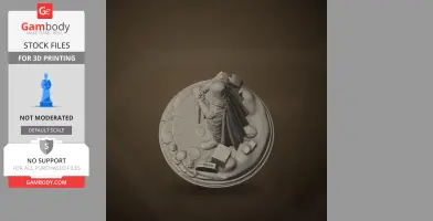 A robed character figure on a round base with books and scrolls, designed for 3D printing.