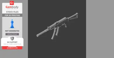 A 3D model of an AK-9 rifle prop designed for cosplay, depicted in a gray color.