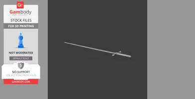 A 3D model of a long, slender sword with intricate hilt details, displayed for 3D printing as a cosplay prop.