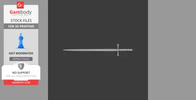 A detailed 3D model of a long, ornate sword with a crossguard, suitable for cosplay.