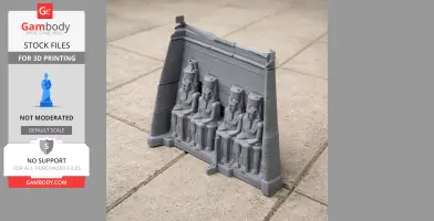 3D printed model of Abu Simbel facade with four seated pharaohs, ready for display.