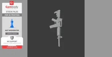 3D model of an assault rifle designed as a cosplay prop for 3D printing.