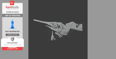 3D model of a swordfish skull, showcasing detailed bones and elongated snout, designed for 3D printing.
