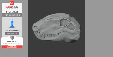 3D model of a synapsid skull, side view, showcasing teeth and eye sockets for printing.