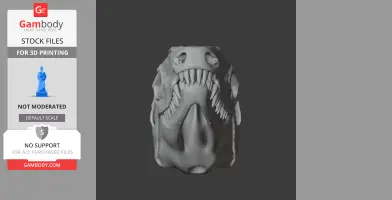 3D model of a synapsid skull with prominent teeth and detailed bone structure.