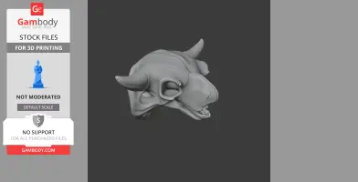 3D model of an ancient buffalo skull with prominent horns, designed for 3D printing.