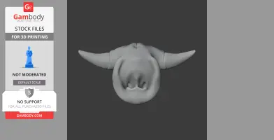 Top-down view of a buffalo skull with prominent horns, designed for 3D printing.