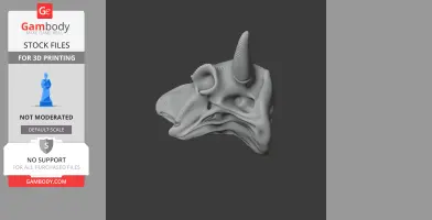 3D model of an ancient bovine skull with prominent horns and detailed bone structure.