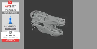 3D model of a Tehuelchesaurus skull, showing detailed bone structure and teeth for 3D printing.