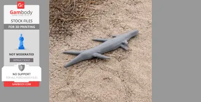 3D-printed Temnodontosaurus body model on textured ground.