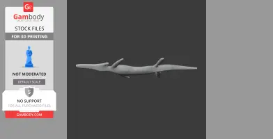 Side view of a smooth, elongated Temnodontosaurus skull model for 3D printing.