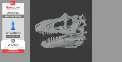 3D model of a Teratophoneus dinosaur skull, detailed with open jaw and visible teeth for printing.