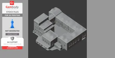3D model of a detailed, multi-level palace structure with arched windows and flat roofs.