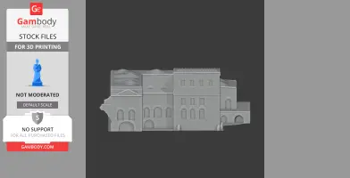Gray 3D model of Abdellia Palace, featuring arches and rectangular facades, on Gambody STL stock preview.