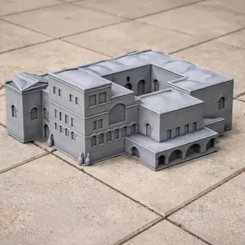 3D-printed model of Abdellia Palace featuring detailed architectural elements and a courtyard.