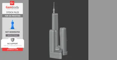 Futuristic skyscraper model with sleek, tall towers and a pointed spire for 3D printing.