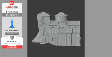 3D model of a fortress with towers and arches, designed for 3D printing.