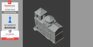 Gray 3D model of a fortress with a tower and dome, designed for 3D printing.