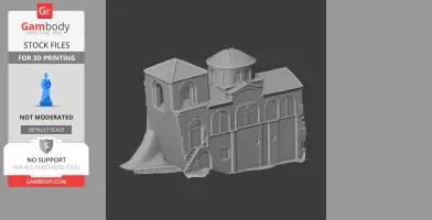 3D model of a detailed fortress, featuring towers, arched windows, and exterior stairs for 3D printing.