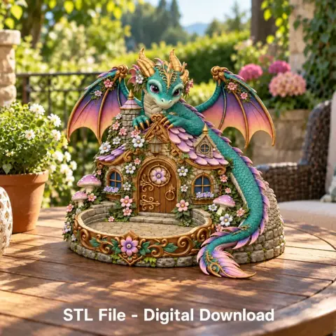 A whimsical turquoise dragon sits atop a decorative, flower-adorned key organizer.