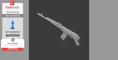 3D model of an AK-74M cosplay prop, designed for 3D printing, displayed at an angle.