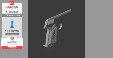 3D model of a detailed, futuristic pistol for cosplay, shown in a side view on a dark background.