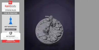 Armored character figure standing on a rocky base, ready for 3D printing.