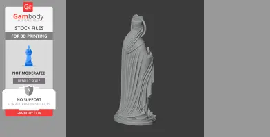 A cloaked, hooded figure standing with detailed drapery on a round base.
