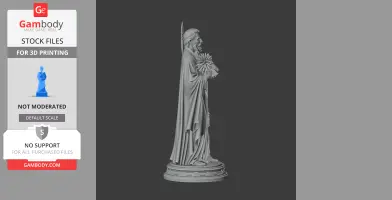3D model of a robed figure holding a bouquet, standing on a decorative base.