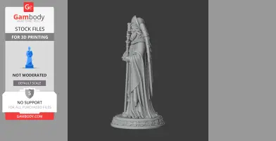 A detailed statue of a robed figure holding a staff, standing on an ornate base.