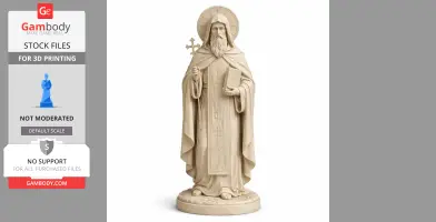 A devotional statue of Saint Anthony of Kiev holding a cross and book, designed for 3D printing.