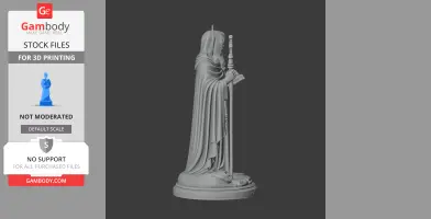 Statue of Saint Anthony the Great, robed with staff and book, in grayscale, for 3D printing.
