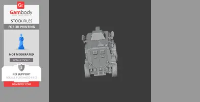 Detailed 3D model of an armored military vehicle with visible turrets and rugged wheels for 3D printing.