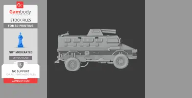 Detailed 3D model of an armored military vehicle, side view, for 3D printing.
