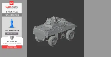 Detailed 3D model of a wheeled armored tank, shown at an angle for 3D printing.