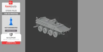 3D model of an armored tank with multiple wheels and mounted weapons, designed for 3D printing.