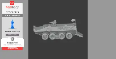Detailed 3D model of a Lazar armored vehicle with eight wheels and mounted turret for 3D printing.