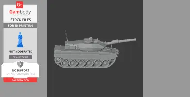 A 3D model of a Leopard 2 Revolution tank, detailed and ready for 3D printing, shown in side profile.