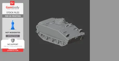 3D model of an M114 armored fighting vehicle for 3D printing, shown in gray on a dark background.